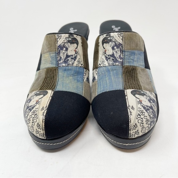 JEON Women’s Platform Leather Silk Patchwork GEISHA Clogs Art To Wear Size 9 - Picture 2 of 10